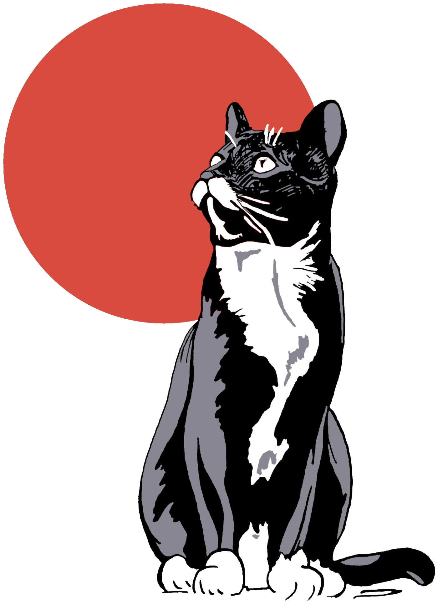 Clearcoat Co. artwork — tuxedo cat mascot with red circle